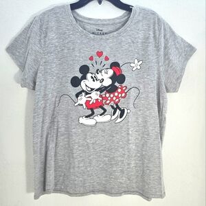 Disney Mickey and Minnie Kissing T-Shirt Women's XL Gray Disney World